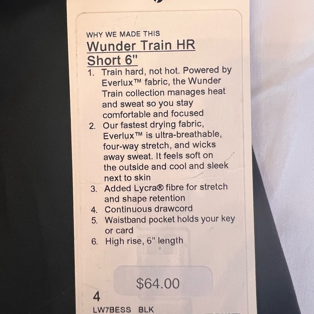 Lululemon Wunder HR Train Short 6”